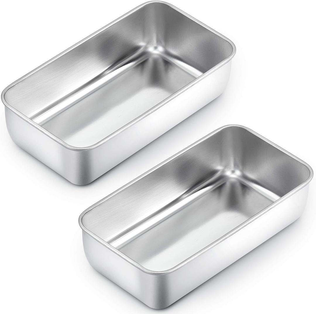 TeamFar Loaf Pans for Baking Bread, 9 5 Inch Stainless Steel Loaf Bread Pans Tins for Homemade Brownies, Healthy & Sturdy, Oven & Dishwasher Safe - Set of 2