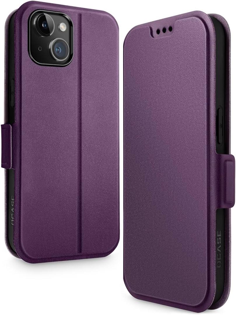 OCASE for iPhone 15 Wallet Case, Slim PU Leather Flip Folio, Card Slots, RFID Blocking, Kickstand, Shockproof Phone Cover 6.1 Inch 2023, Purple