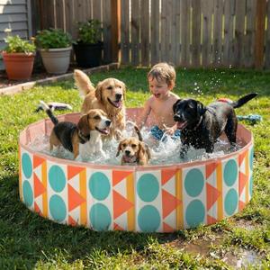 furrybaby Dog Pool Heavy-Duty Non-Slip Portable Foldable Stylish Patterned | Collapsible Pool Made of Thick PVC, Non-Slip & Leakproof.Sturdy tub suitable for large dogs, pets and kids indoor outdoor use