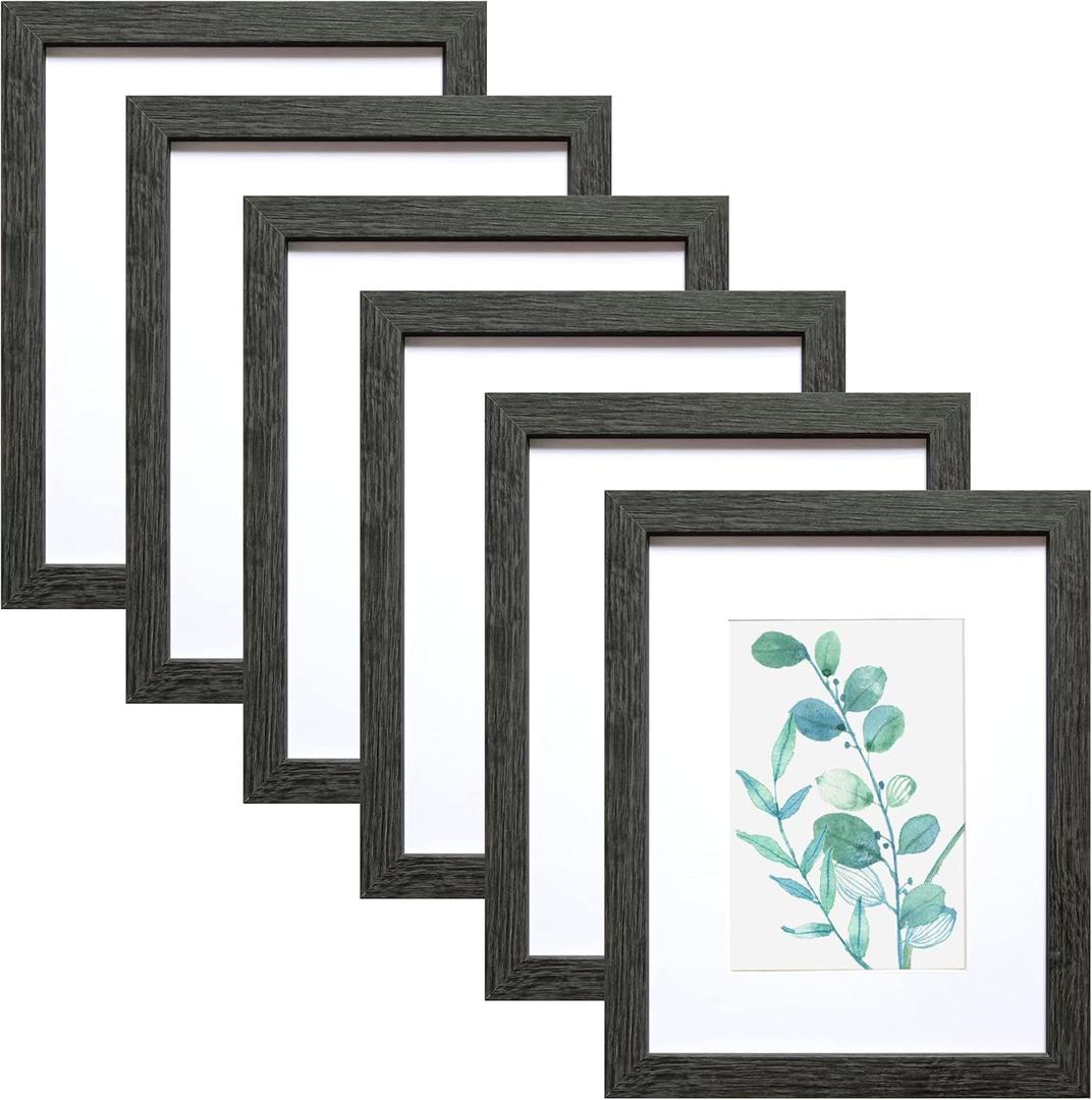 SESEAT 8x10 Picture Frame Dark Gray Set of 6, Display Pictures 5x7 With mat or 8x10 Without Mat