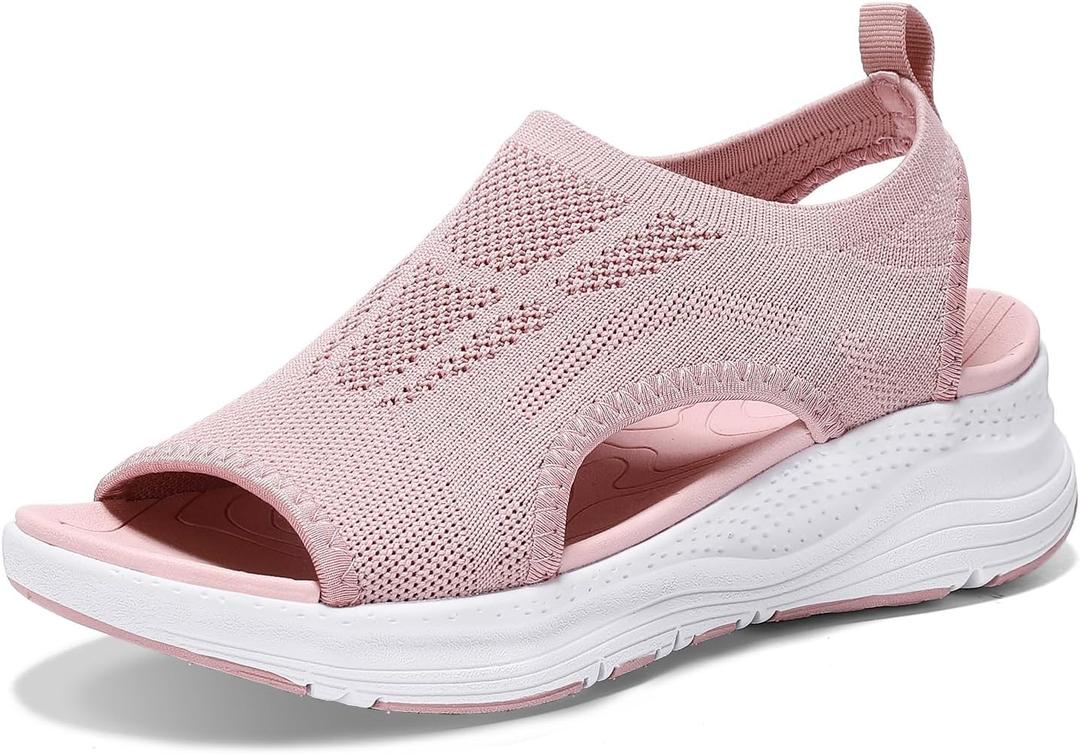 Women Walking Sandals Arch Support Orthotic Comfortable Plantar Fasciitis Non-slip Casual Open Toe Sport Sandals for Athletic Summer Beach (7.5, Pink)