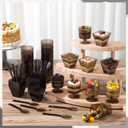 Funnymoom 100 Pack 2oz Mini Dessert Cups with Spoons Small Clear Plastic Dessert Parfait Cup Square Appetizer Pudding Cups Round Goblet Shooters for Pudding Fruit Yogurt Ice Cream Mousse (Black)