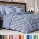 Duvet Cover Queen Size Set - Extra Soft Queen Duvet Cover 90" x 90" with 2 Pillow Shams - Hotel Luxury, Easy Care & Fade Free with Zipper Closures & Ties - Comfy, Cozy and Breathable (Blue Stripes)