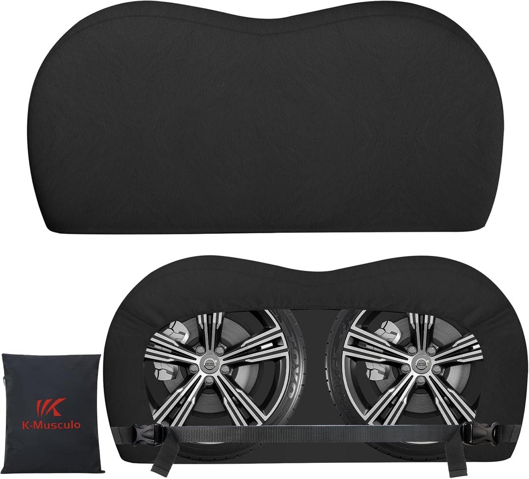 K-Musculo RV Tire Covers, Dual Axle Wheel Cover Heavy-Duty Leather, 2 Pack RV Wheel Cover Fits 27"-29" Dia Tires Double Buckles, Suitable for, RV, Truck, Trailer, Universal for All Seasons.(Black)