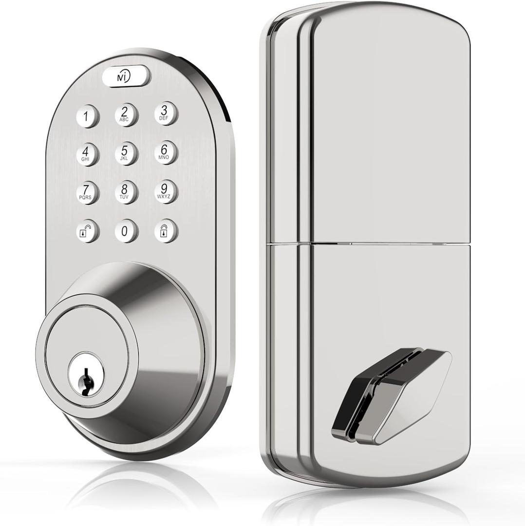 Keyless Entry Keypad Door Lock - Upgraded Smart Electronic Digital Code Deadbolt for Front Doors with Keys, One-Touch Locking, Easy Installation (Satin Nickel)
