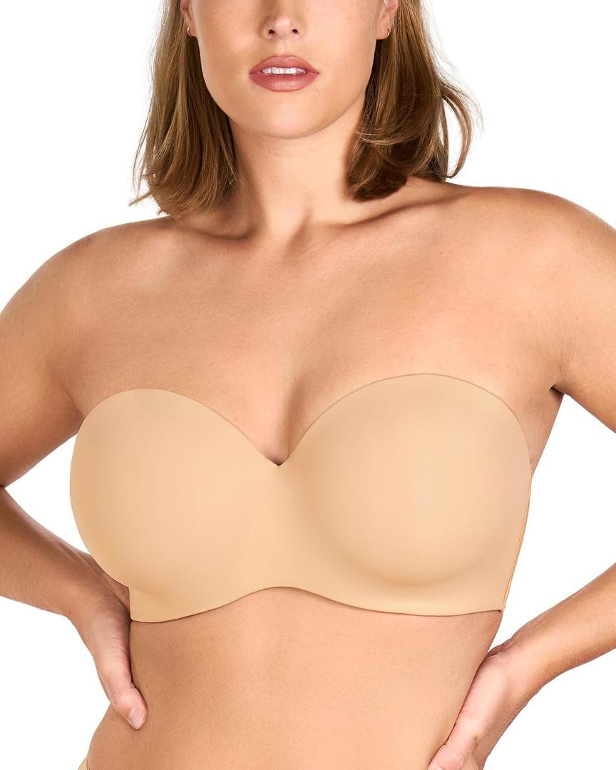 HSIA Strapless Bra for Women Large Bust Seamless Underwire Plus Size Convertible Bandeau Bra (Beige, XXL)