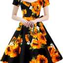 GOOBGS Women's 1950s Vintage Puff Sleeves Cocktail Rockabilly Swing Retro Dress with Pockets New (M)