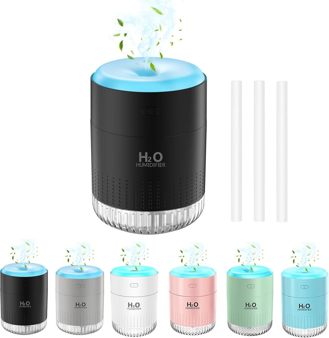 Rechargeable Mini Humidifier with 7 Color Light, Small Personal Desktop Humidifier for Baby Bedroom, Office, Nursery, Travel with Auto Shut-Off, Super Quiet (Black)