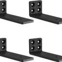 MLOQI 4 Pack Floating Shelf Bracket Heavy Duty, Hidden Shelf Brackets 5mm Thick L Brackets for Shelves up to 50 KG (Black 15cm) (6 Inch)