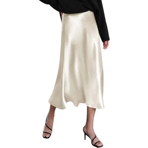 Zeagoo Skirts for Women High Waist Skirt Elegant Midi Skirt Satin (Medium, Pastel Peach)