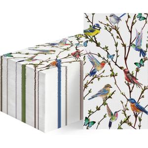 Horaldaily 100 Spring Summer Disposable Paper Decorative Guest Napkins, Watercolor Birds Branch Hand Towel for Party Lunch Dinner Kitchen Bathroom
