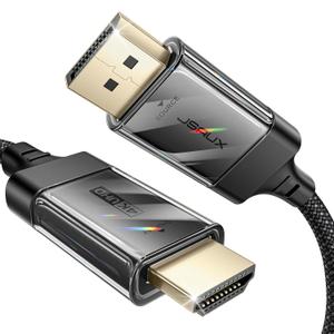 JSAUX DisplayPort to HDMI Cable 4K@60Hz, 6.6ft DP to HDMI 2.0 Male UHD 2K@120/1080P@120 Nylon DP to HDTV Uni-Directional Cord for Dell, Projector, Desktop, AMD, NVIDIA, Lenovo, HP, ThinkPad (Black)