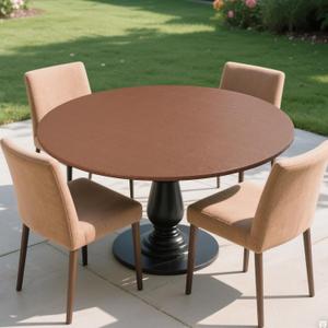 Round Fitted Tablecloth with Elastic Edge,Flannel Backed Vinyl Tablecloths, Wipeable Waterproof Plastic Table Cloth Fits 45" - 56" Round Table for Dining, Camping, Indoor and Outdoor, Dark Coffee