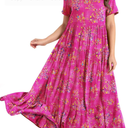 YESNO Women Casual Loose Bohemian Floral Dress with Pockets Short Sleeve Long Maxi Summer Beach Swing Dress EJF, L