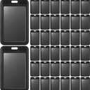 Eaasty 40 Pcs Hard Plastic ID Badge Holder Vertical Slide Open Card Case Black Name Tag Holders Badge Sleeve ID Case Protector with Clear Window for Nurses Office Credit Cards