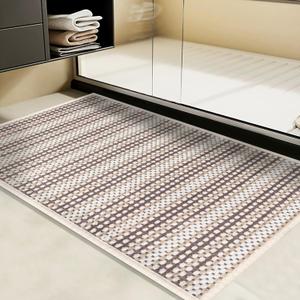 Bath Mat Ultra Thin Bathroom Rugs, Soft Braided Non-Slip Washable Bath Mat, Super Absorbent Bath Rug Mat, Rubber Backing, Fit Under Door Bathroom Floor Tub, Coffee Dot Pattern,16"24"