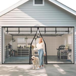 Garage Door Screen, 16x7 Ft Magnetic Closure Heavy Duty Weighted Bottom Garage Screen Doors for 2 Car Garage, Fiberglass Mesh Anti Annoying Animal Out (Black)