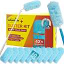 60PCS Fluffy 360 Heavy Duty Duster Refills fits Swiffer Duster, 4X Dust Capture Power, Unscented Disposable Electrostatic Dusters with 3ft Extended Handle for Furniture, Electronics, Blinds (Blue)