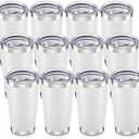 Orebigo 20 oz Tumbler with Lid Stainless Steel Insulated Tumblers Bulk Double Wall Vacuum Cups Powder Coated Travel Mug Keep Drinks Cold and Hot, White, 12 Pack