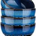 KOOV 24 Ounce Soup Bowl Set, Porcelain Cereal Bowls Microwave And Dishwasher Safe, Ceramic Kitchen Bowls For Oatmeal Breakfast, Chip, Rice, Reactive Glaze Set of 4 (Nebule Blue)