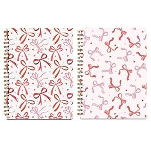 2 Pcs Pink Bow Spiral Notebook, Preppy Cute Spiral Notebook for Friend Teen Girls Women, 160 Pages Trendy Hardcover Journaling Notebooks for Writing Travel Business Home Office Aesthetic Notebooks