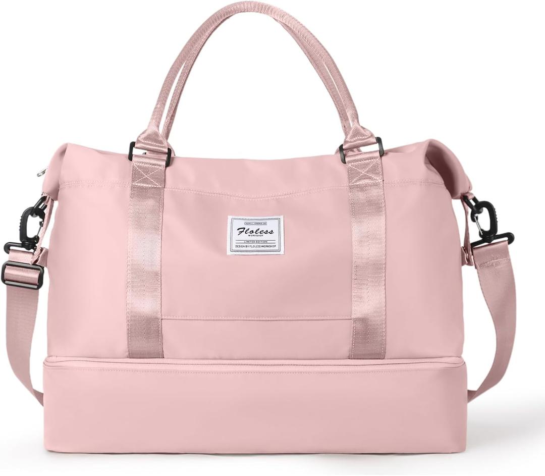 HYC00 Travel Duffel Bag,Carry-on Overnight Weekender Bags for Women,Sports Tote Gym Bag with Wet Pocket (J-Pink)