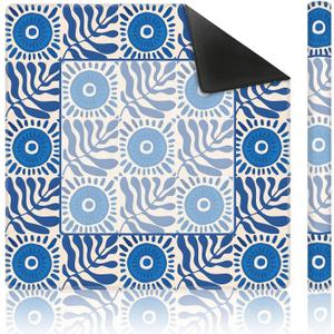 Mediterranean Blue Summer Mahjong Mat 31.5 x 31.5 Inch, Summer Greek Coastal Non-Slip Noise Reduction Mahjong Table Mat for American Mah Jong Poker Card Board Games Dominoes