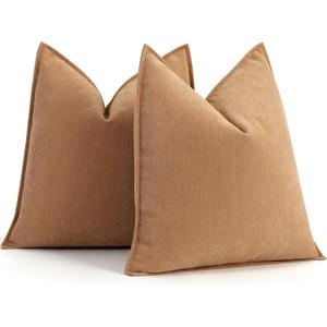 ZWJD Camel Pillow Covers 20x20 Set of 2 Chenille Throw Pillow Covers with Elegant Design Soft and Luxurious Decorative Throw Pillows for Couch, Bed, and Home Decor