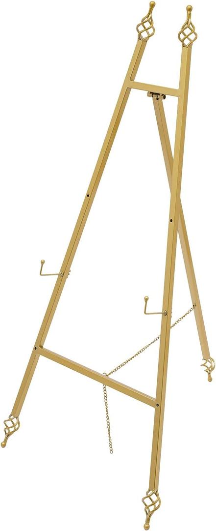 Gold Floor Easel Stand, 2PCS 46.5" Tall Metal Portable Large Golden Wedding Easel Stand with Adjustable Hooks for Wedding Sign Welcome Weddings Coffee Shop Exhibition (48*110cm with 6 holes)