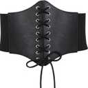 VONMELLI Corset Belt for Women Lace Up Elastic Waist Belts Retro Wide Tied Waspie Belt for Halloween Costume (Fit Waist 30"-32")