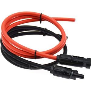 1 Pair Black + Red 10AWG(6mm) Solar Panel Extension Cable Wire Connector Solar Adaptor Cable with Female and Male Connectors (3 FT)