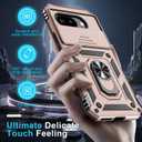 Janmitta Case Compatible with Google Pixel 9A Built in Slide Camera Lens Cover+Screen Protector+Finger Ring Holder Kickstand,Heavy Duty Shockproof Full Body Protective Phone Cover,Rose Gold