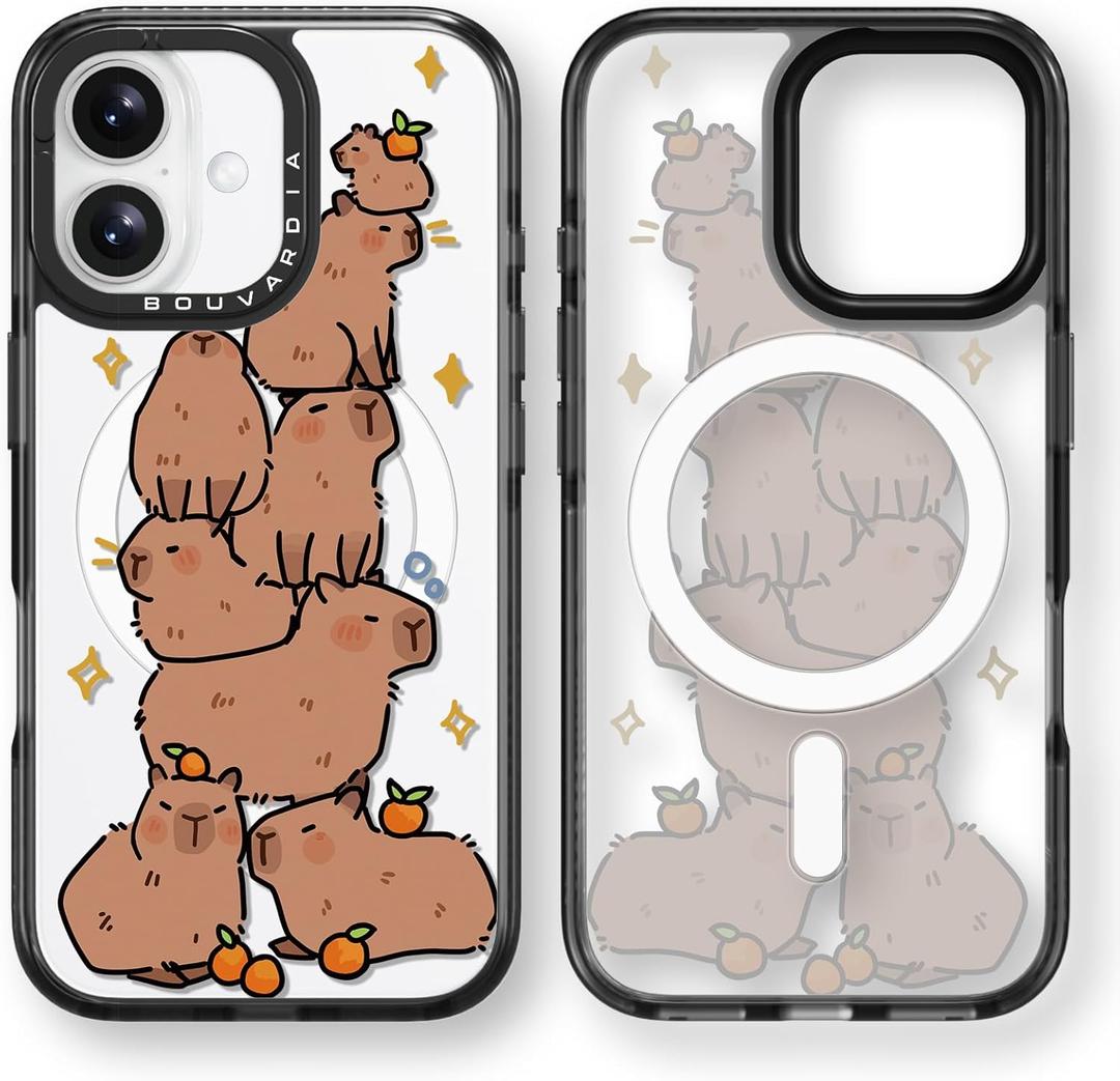 Bouvardia for iPhone 16 Case, Compatible with Magsafe, Cute Girly Design for Women, Shockproof & Aesthetic, Capybaras