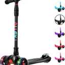 Allek Kick Scooter B02, Lean 'N Glide Scooter with Extra Wide PU Light-Up Wheels and 4 Adjustable Heights for Children from 3-12yrs (Black)