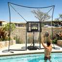 Pool Basketball Hoop with Backstop Height Adjustable Poolside Basketball Hoop for Pool with 10x8 FT Ball Backstop, Water Weighted Base | Includes a Ball & Pump