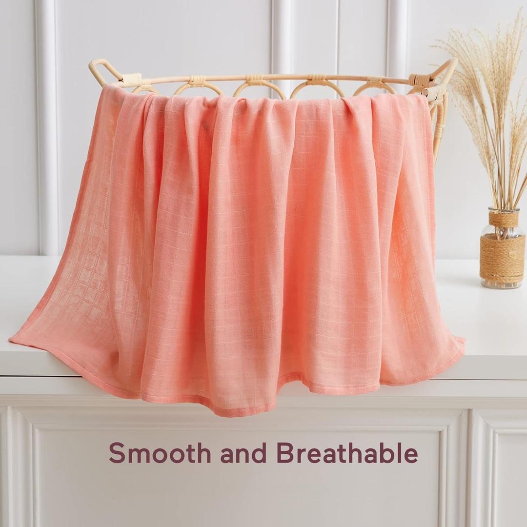 Momcozy Muslin Swaddle Blankets, Soft Silky Baby Blankets 47 x 47 inches, Breathable Swaddle Blankets, Newborn Receiving Blanket for Boys and Girls, 2 Pack, Pink and White