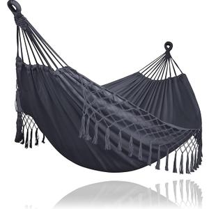 SUNCREAT Extra Large Double Hanging Hammock for Camping, Hammocks for Outside 2 Person Heavy Duty, Dark Gray with Tassels