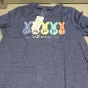 Women's Easter T-Shirt, Funny Bunny and Eggs Graphic Printed Crew Neck Short Sleeve Top (Dark Blue, L)