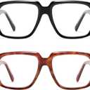 AMOMOMA Oversized Square Reading Glasses for Women,Men,Men Blue Light Blocking Computer Readers Spring hinge AM6185