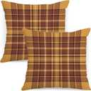 Fall Plaid Pillow Covers 18x18 Set of 2 Orange Brown Check Tartan Gingham Autumn Plaid Themed Decorative Throw Pillows Outdoor Pillowcases Square Farmhouse Cushion Thanksgving Home Decor