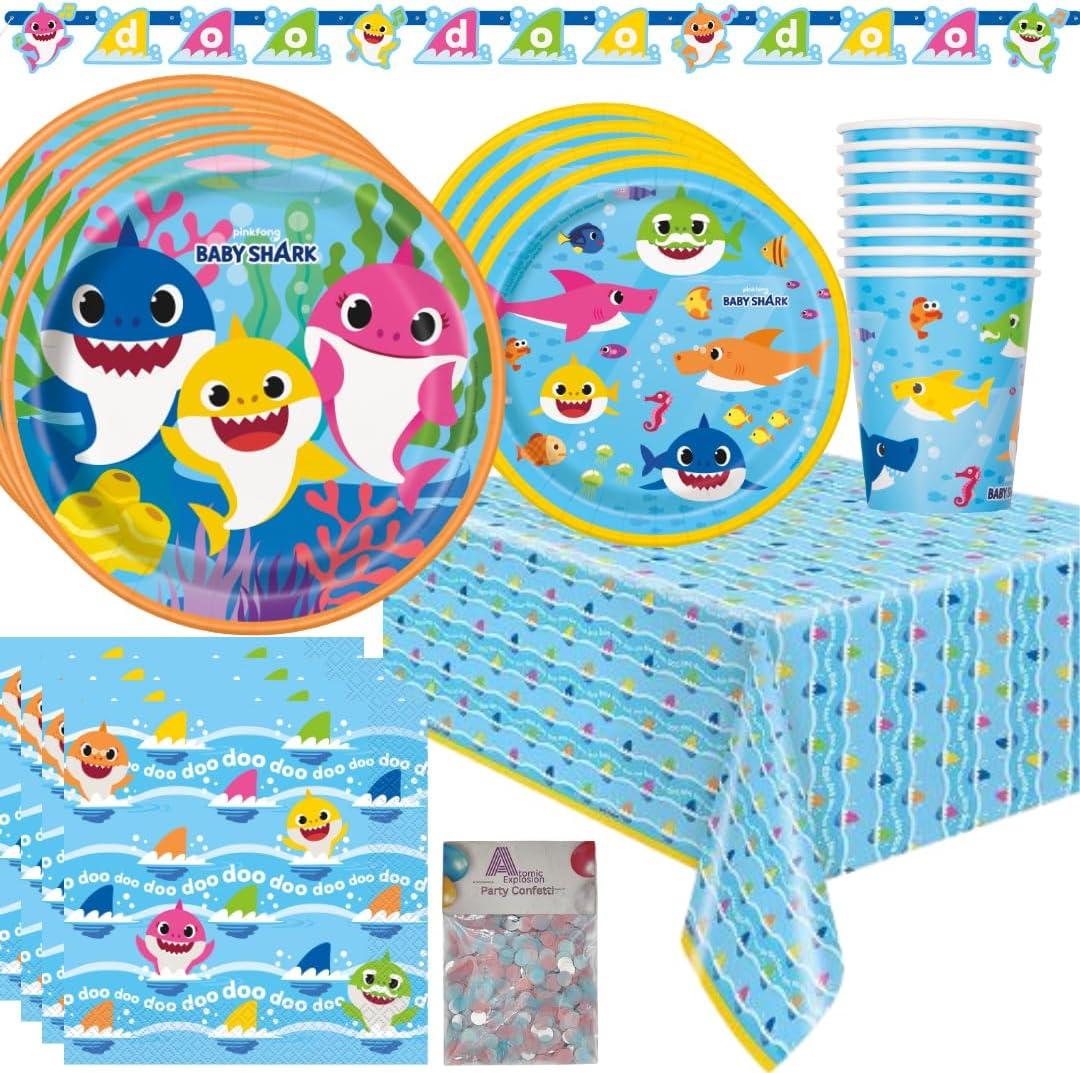 Baby Shark Party Decorations include Party Supplies for 16 Guests and Birthday Decorations for Kid's Birthday Party, Baby Shower, or Gender Reveal Party