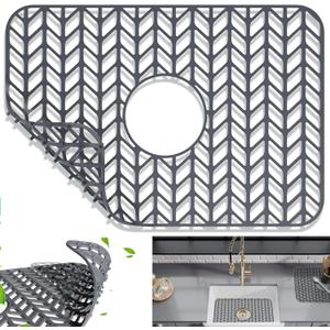 AWOKE Sink Protectors for Kitchen Sink | 16.2"x 12.5" Kitchen Sink Mats for Bottom of Kitchen Sink | Sink Inserts for Kitchen Sink of Stainless Steel Sink | Center Drain (Grey)
