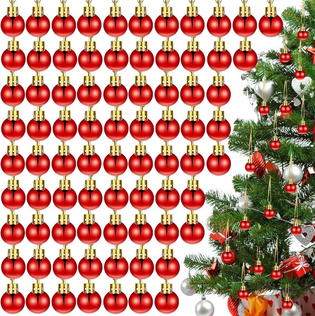 Poen 200 Pieces Mini Christmas Ball Ornaments 0.79 Inch Xmas Tree Balls Colorful Miniature Tree Ornaments Plastic Pendant for Holiday Party Decoration(Bright Red,0.79 Inch)