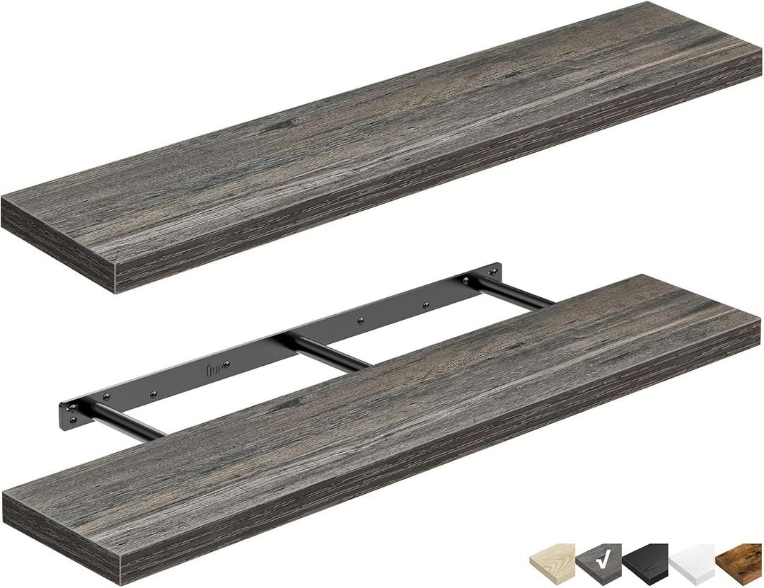 QEEIG Bathroom Shelves 48 inches Long Wall Shelf Large Extra Long 48 x 9 inch Set of 2, Grey (008-120GY) (47.2", D. Grey)