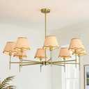 Outiron 42 Inch Boho Rattan Chandelier, 8-Light Farmhouse Pendant Light Fixture with Wicker Lamp Shade, Rustic Ceiling Lighting for Dining Room, Living Room, Bedroom, Entryway, Kitchen Island