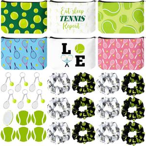 Y1tvei 30Pcs Tennis Cosmetic Bag Hair Scrunchies Round Mirrors Racket Keychain Tennis Party Favors Gifts, Sports Makeup Bag Accessories for Women Girls Sports Lovers Players Team Party Decor Supplies