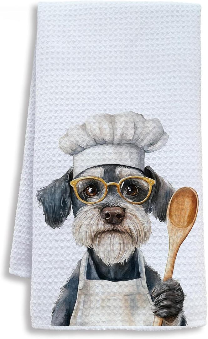 4 x Funny Schnauzer Dog Kitchen Towels, Schnauzer Gifts for Women Men Dish Tea Towels for Kitchen, Dog Lovers Mom Dad Owner Gifts Decorative Hand Towels, 16x24 Inch