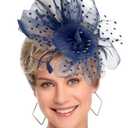 Fascinators Hats 20s 50s Pillbox Hat Cocktail Tea Party for Women (Navy Blue, One Size)