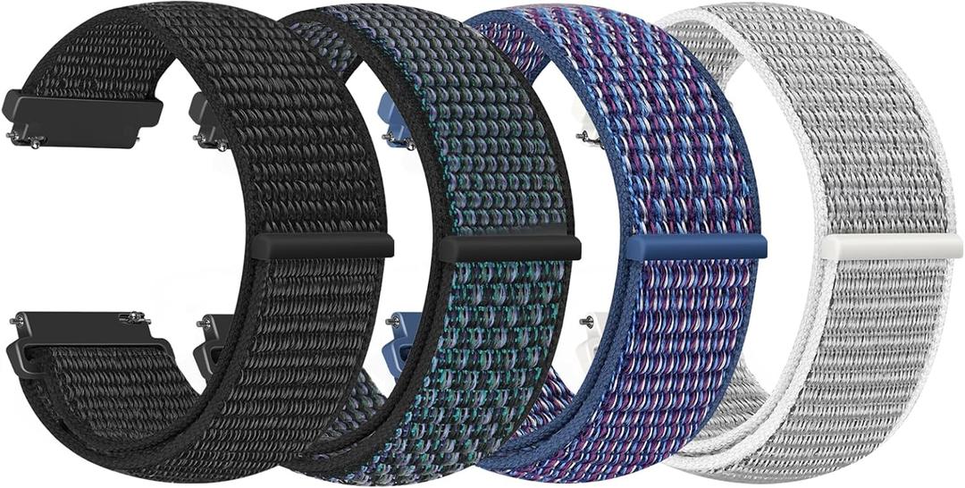 4 Pack Nylon Watch Bands compatible with Garmin Venu 3/Venu 2/Vivoactive 4, Garmin Forerunner 255/255 Music/265/945/955/965, 22mm Sport Repalcement Strap for Amazfit GTR 4/3/2, Amazfit Bip 6/5 (Dark Black+Indigo+Grape Purple+Seashell)