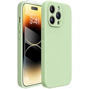 Miracase Designed for iPhone 14 Pro Max Phone Case with Screen Protector,[Upgraded Enhanced Camera Protection],Shockproof Liquid Silicone Case with Microfiber Lining,6.7 inch, Matcha Green